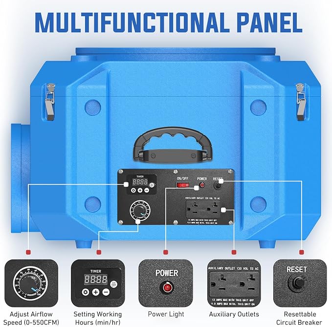 Commercial Air Scrubber with 3-Stage Filtration, Stackable Negative Air Machine - Image 5