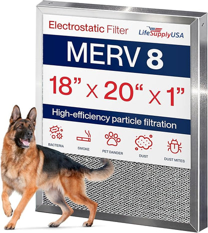18x20x1 Electrostatic Air Filter, MERV 8, Reusable Furnace AC/HVAC Filter by LifeSupplyUSA