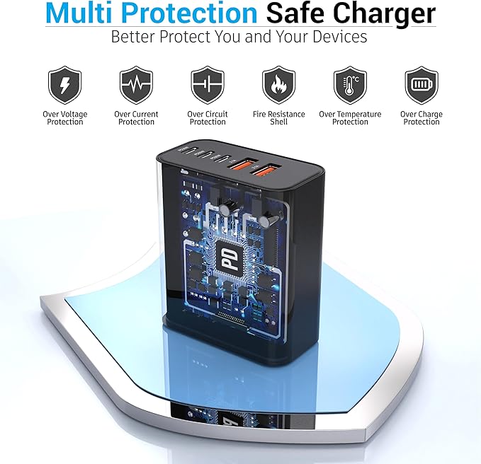 USB C Charger Block, 2-Pack 60W 5 Ports USBC Wall Charger Plug Fast Charging, iPhone Charger QC Multiport PD Adapter Chargers, Type C Box Brick Cube for iPhone 17 16 15 14 13 Pro Max, Samsung