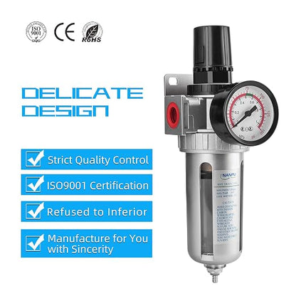 NANPU 1/4" NPT Compressed Air Filter Regulator Combo, Air Filter Pressure - Image 3