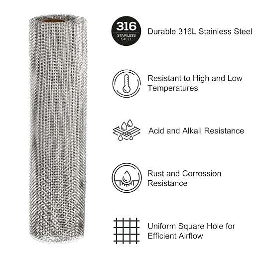 PATIKIL 40" L x 10" W Woven Wire Mesh, 16 Mesh 316L Stainless Steel Air Vent - Image 3