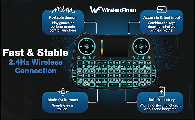 Wireless Mini Keyboard Remote Control Touchpad Mouse Combo Controller with RGB Backlit for Android TV Box Smart TV with OS+USB PC Computer Laptop Window OS HTPC Home Theater PC + USB 2.4GHz Dongle