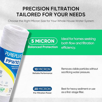 PUREPLUS 5 Micron 10"x2.5" Whole House String Wound Sediment Filter - Image 2