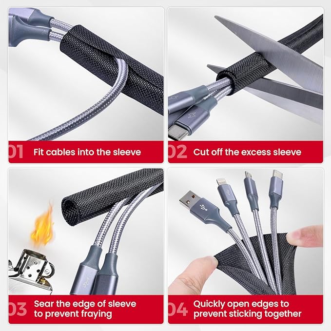 Sonoreboom Braided Wire Loom Mesh Woven Self-Wrapping Split Sleeving for Automotive Wires/Audio Video Cable/Multi-Cable Strings (1/2" - 16 Feet)