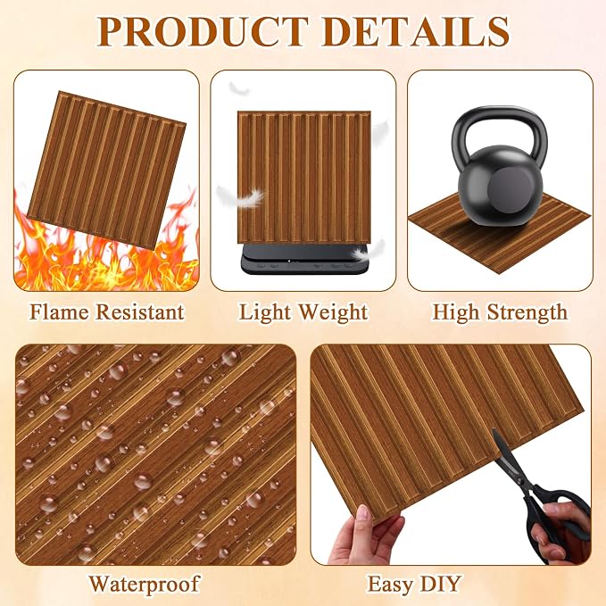 Nuanchu 32 Pcs 3D Slat Wall Panels 12 x 12 Inch PVC Fluted Textured Panel - Image 3