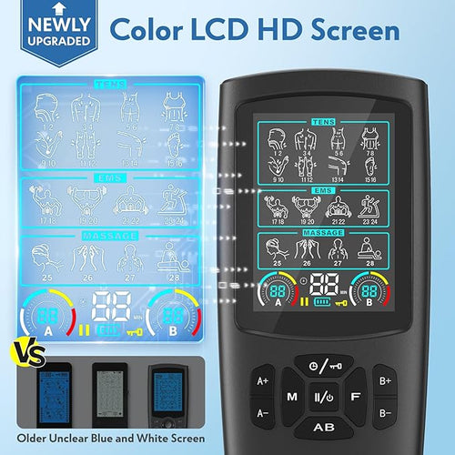 3-in-1 TENS Unit Muscle Stimulator with Color Display - Dual Channel EMS Machine, 28 Therapy Modes,40 Intensity Levels,8 Electrode Pads & EVA Case for Effective Pain Relief