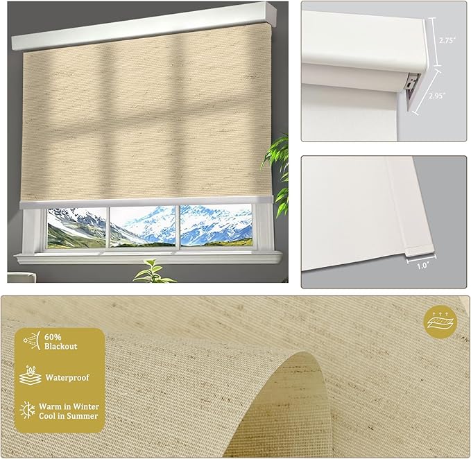 COOLWINDS Motorized Blinds with Remote Cordless Automatic Motorized Shades Custom Blinds for Windows Smart Curtains Compatible with Alexa Google Home(Light Filtering Linen Soft Dunes,W57 x H72in)