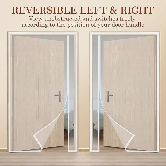 Yotache White Reversible Left Right Side Opening Tall Magnetic Screen Door Fits Door Size 36 x 98, Strengthened Polyester Mesh, Actual Screen Size 38" x 99"