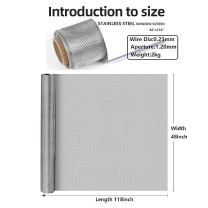 Heavy-Duty Stainless Steel Mesh Screen#18Mesh Wire Dia:0.23mm Size:48"x118" 304 - Image 2