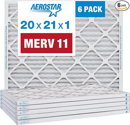 Aerostar 20x21x1 MERV 11 Pleated Air Filter, AC Furnace Air Filter, 6 Pack by AirFiltersDelivered