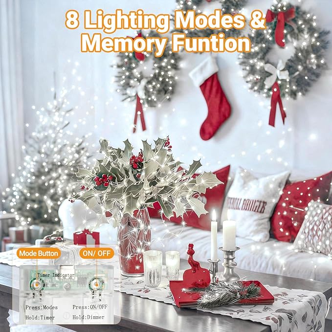 litogo 3 Pack Fairy Lights Battery Operated with Timer, 33FT 100LED Twinkle String Lights USB-C Powered 8 Modes Dimmable for Indoor Bedroom Centerpiece Wedding Classroom Dorm Christmas Decorations