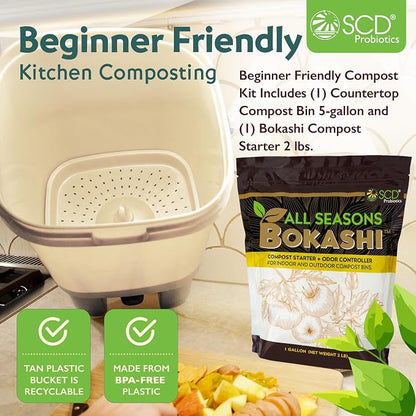 All Seasons Indoor Composter Starter Kit – 5 Gallon Tan Compost Bin - Image 2