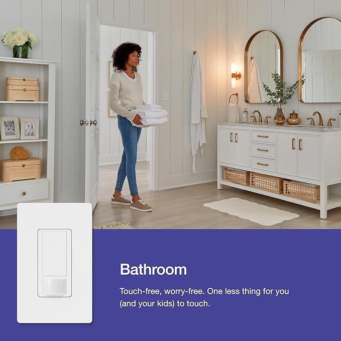 Lutron Maestro Motion Sensor Light Switch Indoor for Bathroom, Garage, Laundry Room, Any Bulbs, Occupancy Vacancy Sensor, Single-Pole, MS-OPS2-TP, Taupe