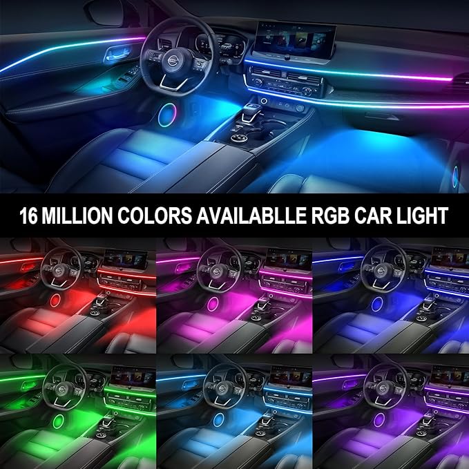 Dreamcolor Acrylic Interior Car Light 10 in 1 Automotive Ambient Light Kits with APP Control 16 Million Color 175 inches Fiber Optic Car LED Strip Light, RGB Music Sync Sound Activated Neon Car Light