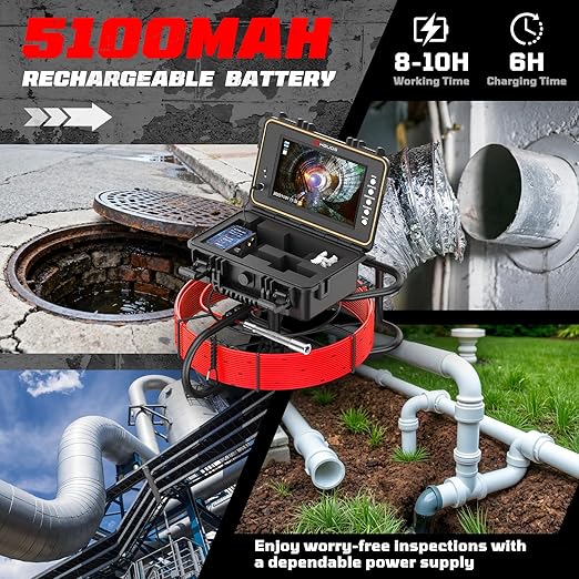 HBUDS Sewer Camera with 512Hz Sonde, Self Leveling 200ft Drain Camera with Meter Counter, 7mm Cable, 9" HD Screen 1080P Plumbing Cameras Snake with Light, 5100mAh Battery Pipe Inspection DVR 32GB