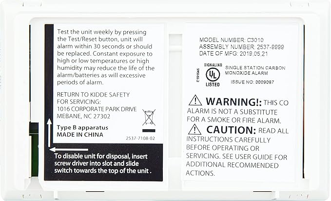 Kidde Carbon Monoxide Detector with 10-Year Battery, 3 LED Lights & Alarm Memory, 6 Pack