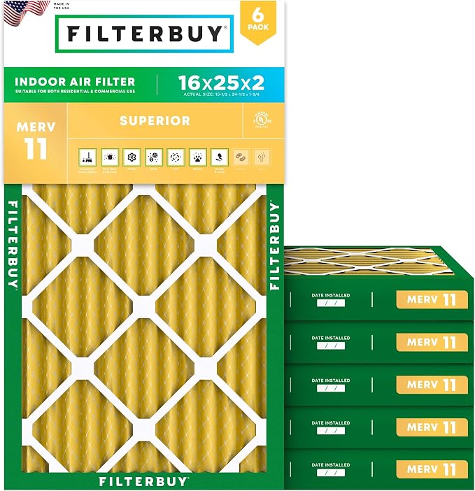 Filterbuy 16x25x2 Air Filter MERV 11 Superior Pet & Allergy Defense, by Filterbuy