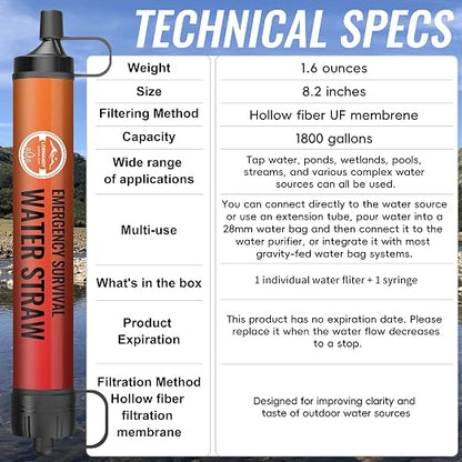 Emergency Water Filter Straw, Personal Survival Water Filtration System - Image 4