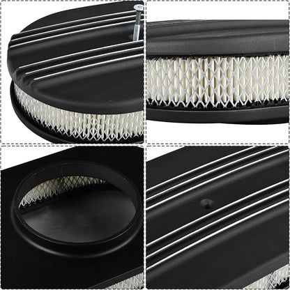 12" Air Cleaner Kit Oval Half Finned Black Aluminum Compatible - Image 3