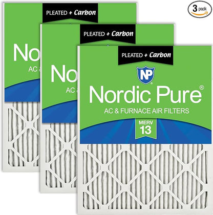 Nordic Pure 18x25x1 Pleated Air Filters MERV 13 Plus Carbon 3 Pack by NordicPure