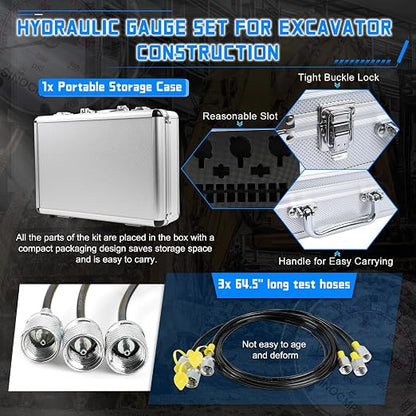 SINOCMP Hydraulic Pressure Gauge Test Kit Tractor Hydraulic Tester Set - Image 4