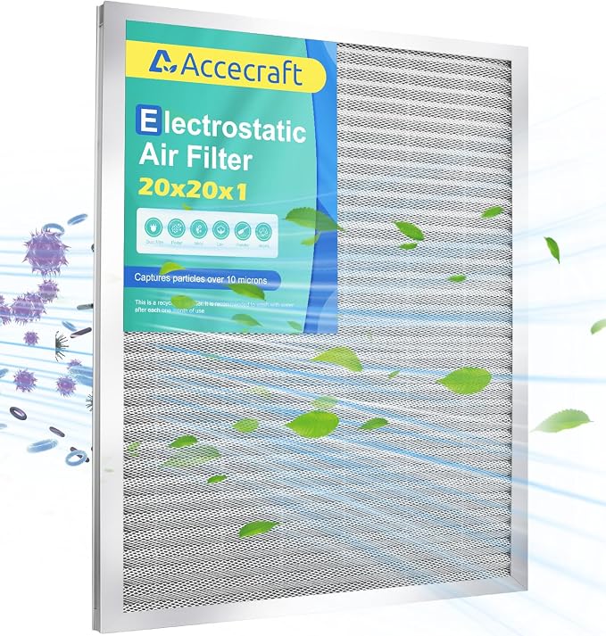 20x20x1 Electrostatic Air Filter, Washable & Reusable Aluminum AC/HVAC Furnace by Accecraft