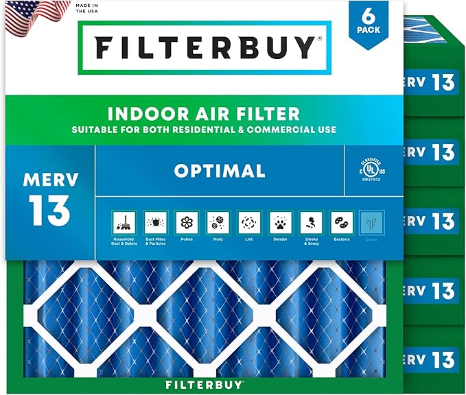 Filterbuy 25x25x4 Air Filter MERV 13 Optimal Smoke & Allergy Defense, by Filterbuy
