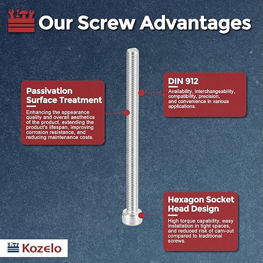 Kozelo 25pcs Socket Head Cap Screws - [M5-0.8 x 75mm] 304 Stainless Steel Allen Socket Drive for Electrical Motor 3D Printing Fan Engine Replacement Use, Silver