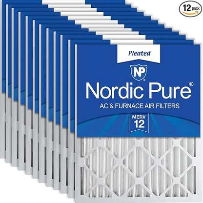 Nordic Pure 20x20x2 Pleated MERV 12 Air Filters 12 Pack by NordicPure