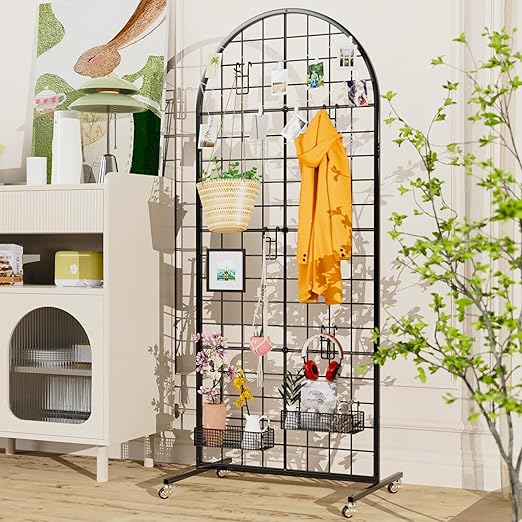 VGMiu Grid Wall Panel 1PCS Display Stand 2' x 5.2' FT Black Grid Wall Panels Movable Retail Display Racks Floorstanding Gridwall Heavy Duty with Wheel for Art Craft Photo Displays Fair Trade Show