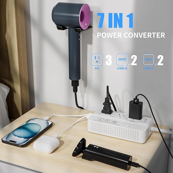 220v to 110v Travel Voltage Converter : International Universal Power Plug Adapter Outlet Converters US to Europe - High Power Hair Dryer Dual Voltage Step Down Plugs Transformer for European UK EU