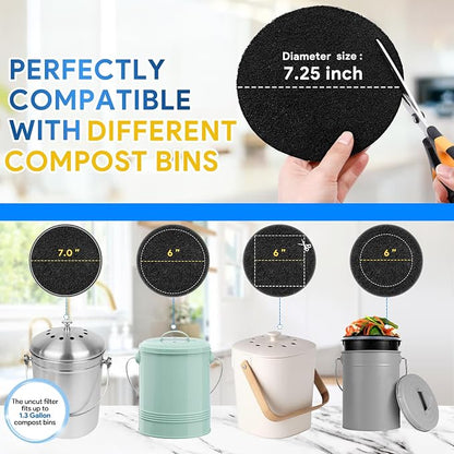 KEEPOW Compost Bin Filter, 12 Pack 7.25" Charcoal Filters - Image 2