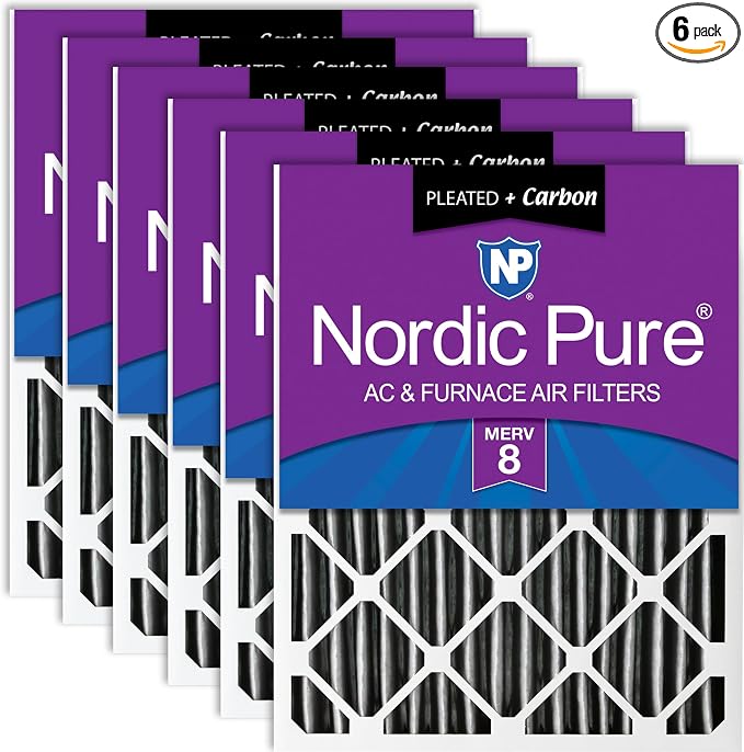 Nordic Pure 20x20x4 Pleated Plus Carbon Air Filters MERV 8 6 Pack by NordicPure