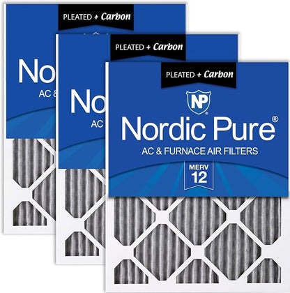 Nordic Pure 12x12x1 Furnace Air Filters MERV 12 Pleated Plus Carbon 3 Pack by NordicPure