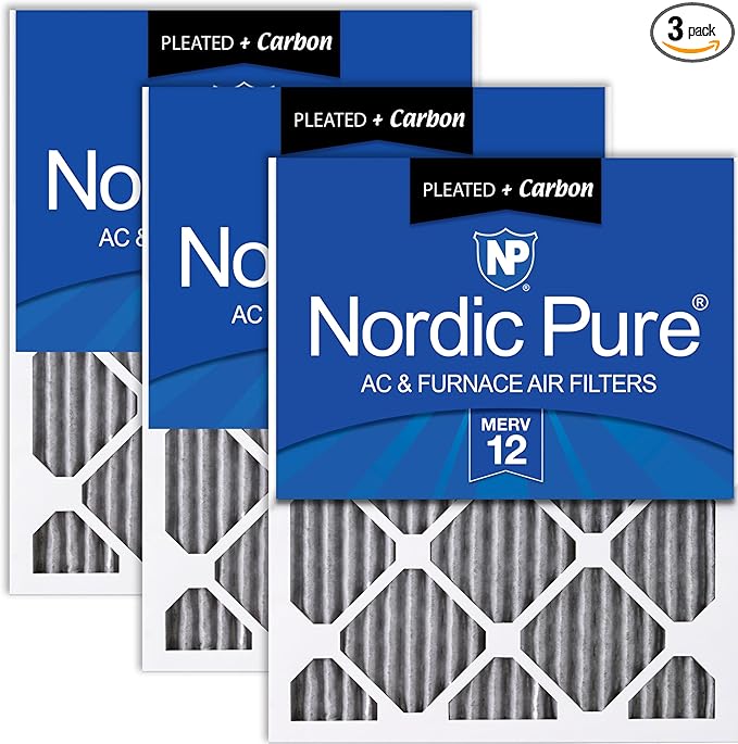 Nordic Pure 12x20x1 Furnace Air Filters MERV 12 Pleated Plus Carbon 3 Pack by NordicPure