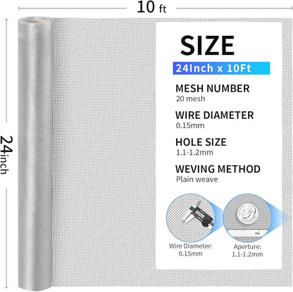304 Stainless Steel Mesh, 24in x 10ft, 20 Mesh, Sturdy Metal Screen Roll - Image 3