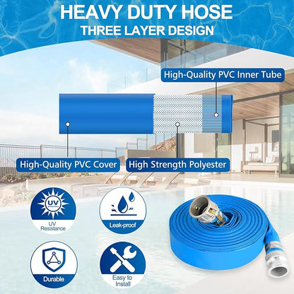 2" x 50 ft Backwash Hose for Swimming Pools, Heavy Duty PVC Water Lay Flat - Image 3