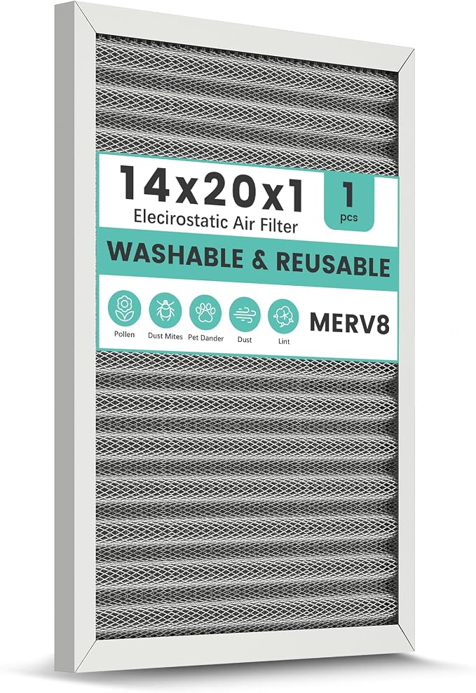 14x20x1 Reusable Air Filter, Merv 8, Electrostatic HVAC AC Furnace Filter by KEYINGXUAN