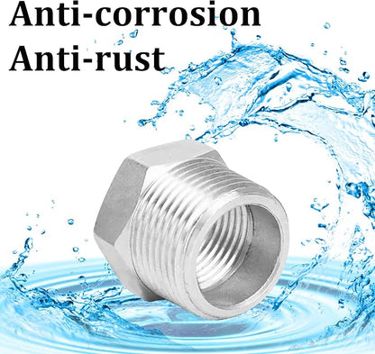 2 Pcs 304 Stainless Steel Reducer Hex Bushing, 3/4" Male NPT to 3/8" Female NPT - Image 5