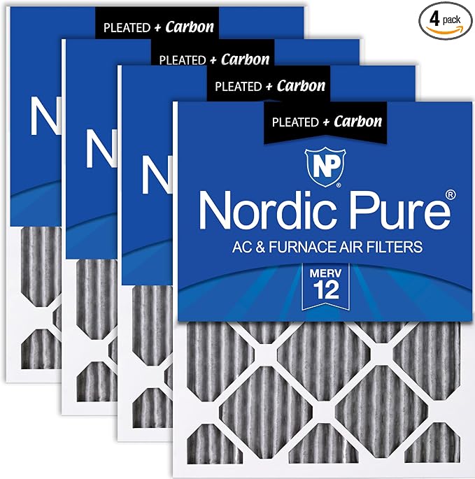 Nordic Pure 20x30x1 Furnace Air Filters MERV 12 Pleated Plus Carbon 4 Pack by NordicPure