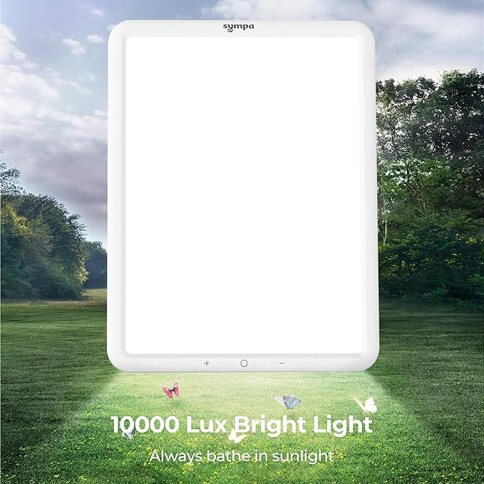 sympa Light Therapy Lamp, Sun Lamp with 10000 Lux, Happy Mood Lamp with Adjustable Brightness, Memory Function & 30 Minute Timer & Rotatable Stand, for Home Office Traveling