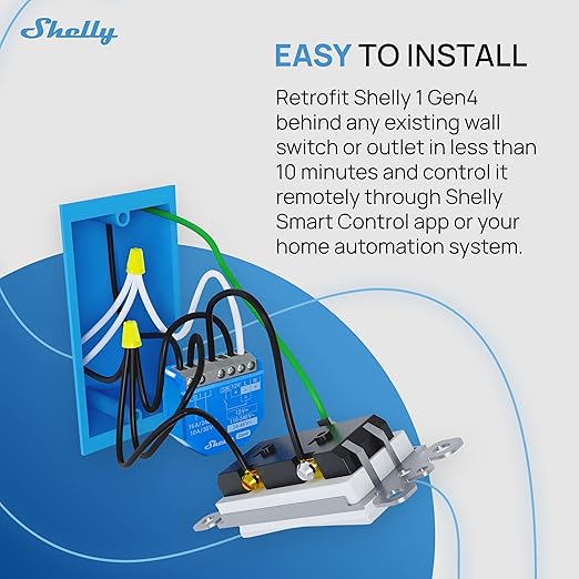 Shelly 1 Gen4 | Wi-Fi, Zigbee & Matter Smart Relay Switch with Dry Contacts, 1-Channel 16A | Home Automation | Alexa, SmartThings, Google Home, Apple HomeKit Compatible | Garage Door Opener (4 Pack)