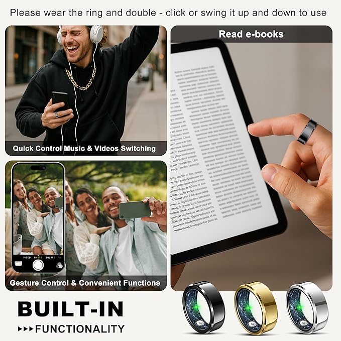 RIFESI Smart Ring for Women Men, Fashion Minimalist Fitness Ring & Sleep Tracker Ring with Heart Rate, Blood Pressure,5ATM Waterproof Health Ring,Gifts for Women Men Gift,No Subscription (12,Black)