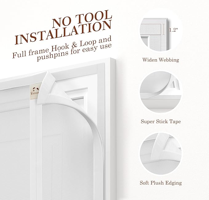 Yotache White Reversible Left Right Side Opening Magnetic Screen Door Fits Door Size 36 x 78, Top Middle Anti-Tearing Net Curtain, Actual Screen Size 38" x 79"