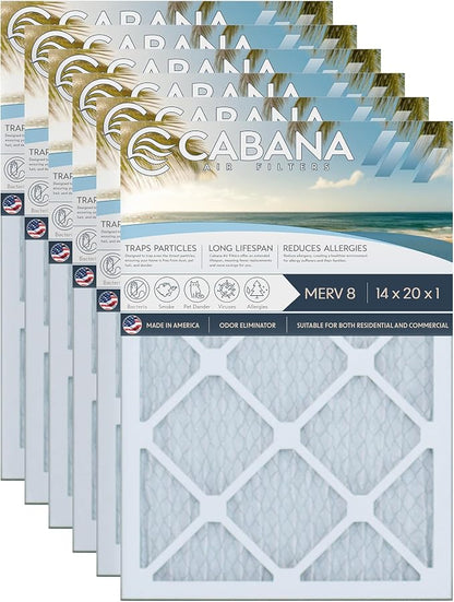 Cabana Filters 6-Pack 14x20x1 MERV 8 AC Furnace Air Filter by CabanaAirFilters