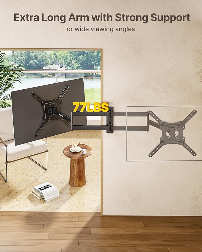 monTEK Long Arm TV Wall Mount for Most 23-65 Inch TVs, 29 Inch Long Extension TV Mount Swivel and Tilt, Full Motion Wall Mount Tv Bracket Fit Max VESA 400 x 400mm, Up to 77 lbs