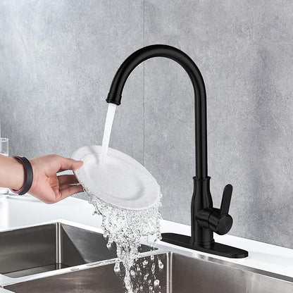 Single Handle Kitchen Faucet Stainless Steel Matte Black, Modern High Arc - Image 2