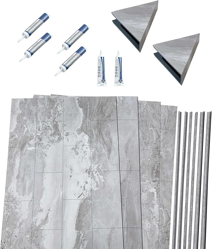 Palisade 78in x 60in x 30in Waterproof Vinyl Shower Surround Kit with Accessories in Urban Slope