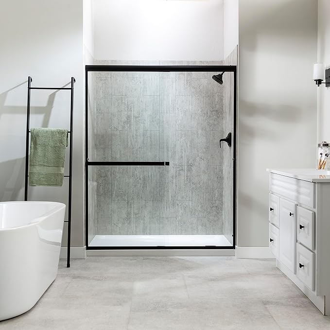 Palisade 78in x 60in x 30in Waterproof Vinyl Shower Surround Kit with Accessories in Urban Coast