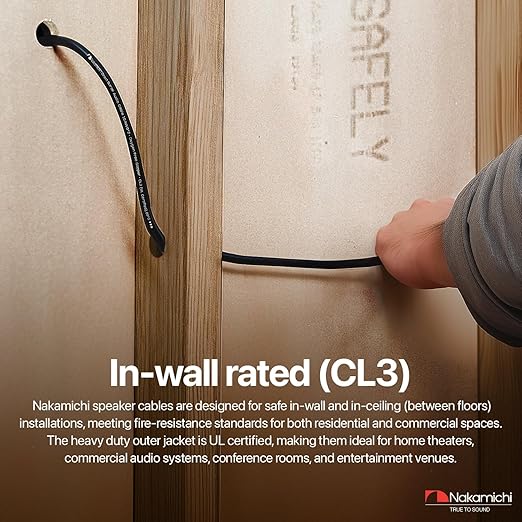 Nakamichi 10/2 (100-Foot) in-Wall & Direct Burial (UL CL2 CL3 Rated) Oxygen-Free Copper (OFC) 2-Conductor Speaker Cable Wire, Outdoor In-Ground, in-Ceiling, Riser, Black (10AWG / 100ft / 30.48m)